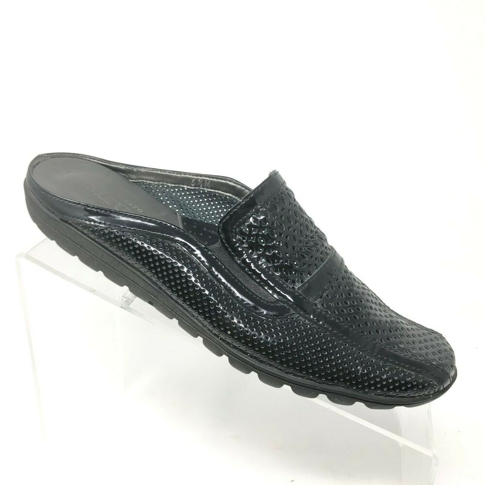 Sesto Meucci Mule Women's Size 6.5 Black Patent Perforated Slip On‎ Driving Shoe